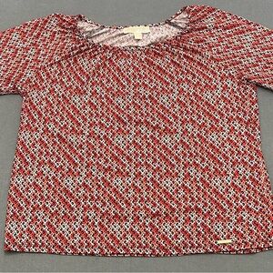 Michael Kors Floral Bell Sleeve Blouse Size Medium Red Peach Black